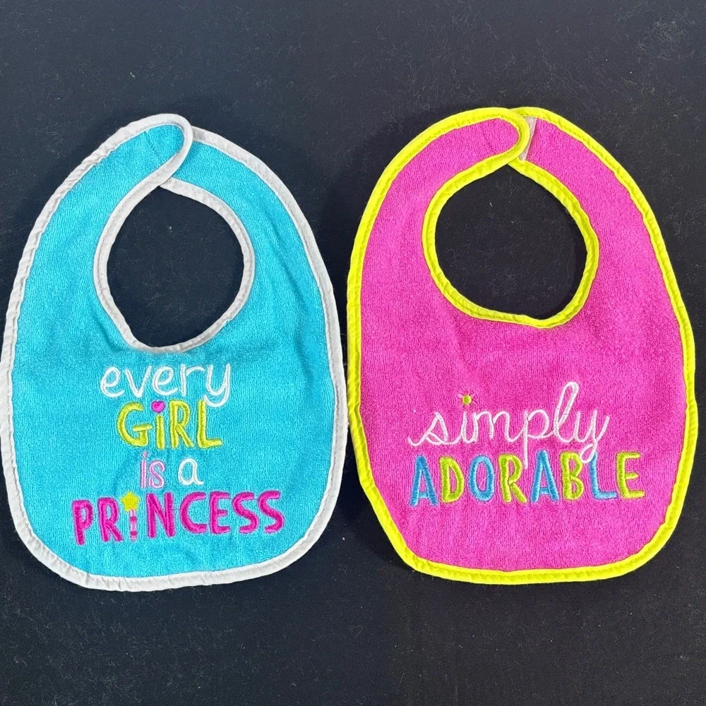 Baby Bib Set - Pink, Lime, White, Blue - Assorted Cute Prints